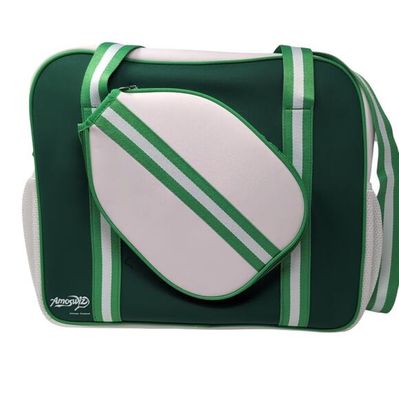 Pickleball Bag Neoprene Crossbody Double Handle Green White XL Tote